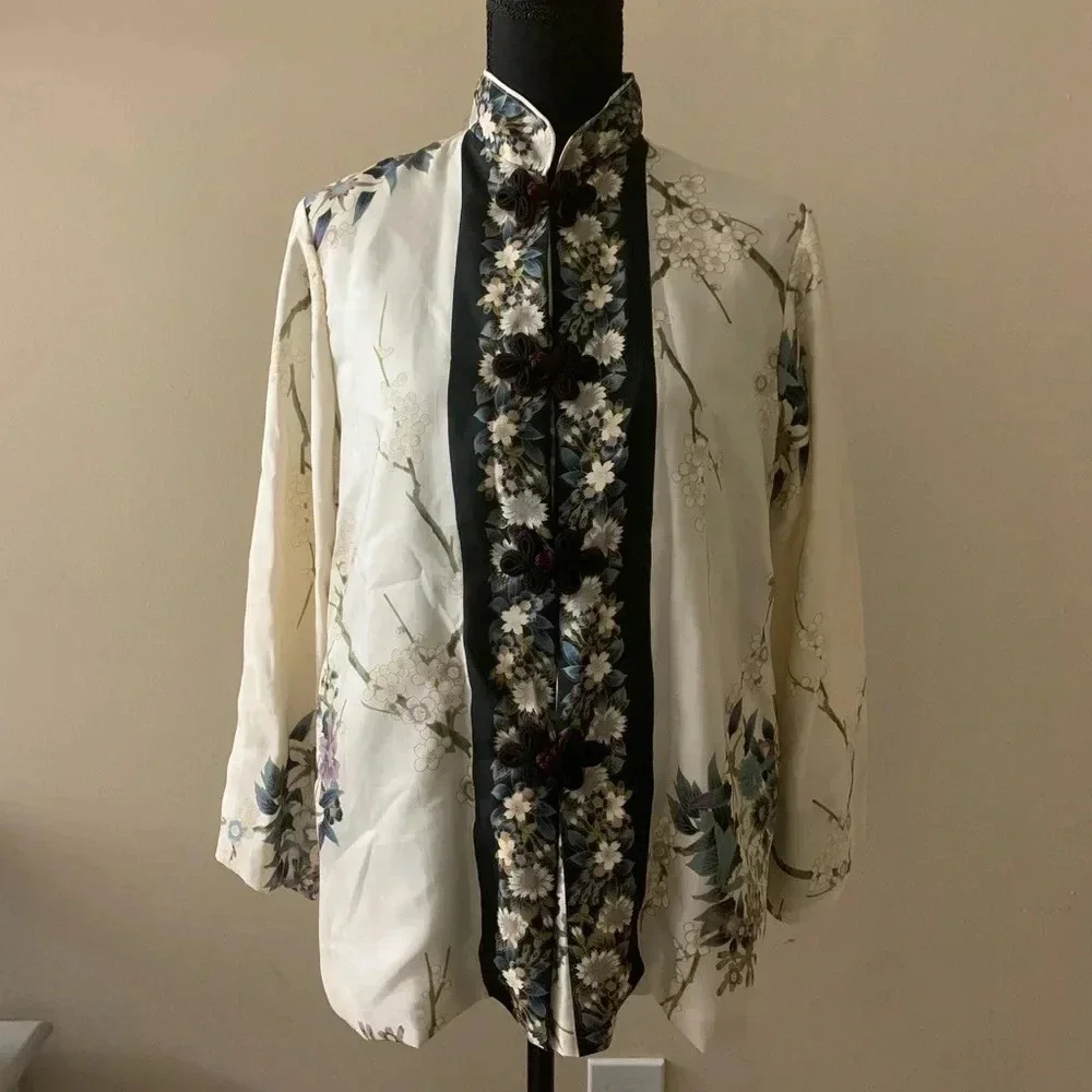Cherry Blossom Kyoto Silk Robe From Japan Vintage Deadstock - Picture 1 of 10